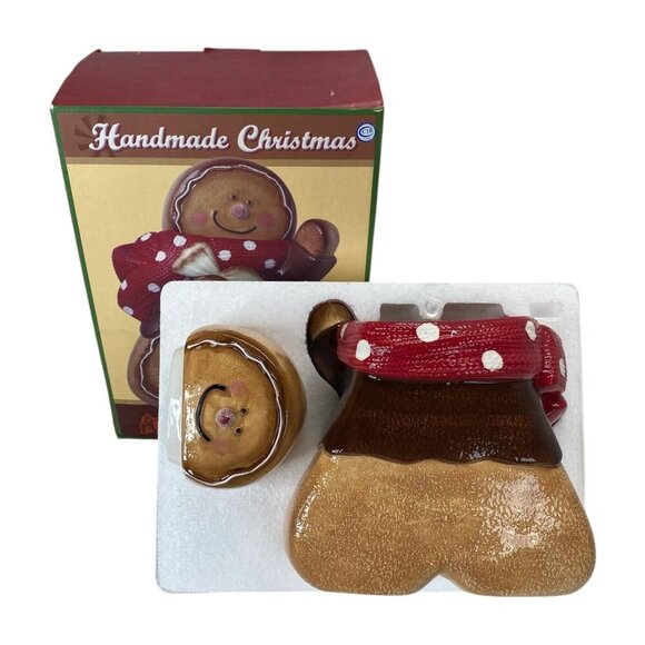 Cracker Barrel Gingerbread Man Ceramic Cookie Jar Polka Scarf Christmas Holiday - Picture 4 of 9